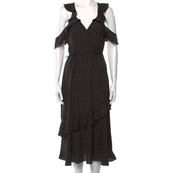 SAYLOR Black & White Polka Dot Ruffle Flutter Sleeve Midi Wrap Dress Size S - Picture 1 of 5